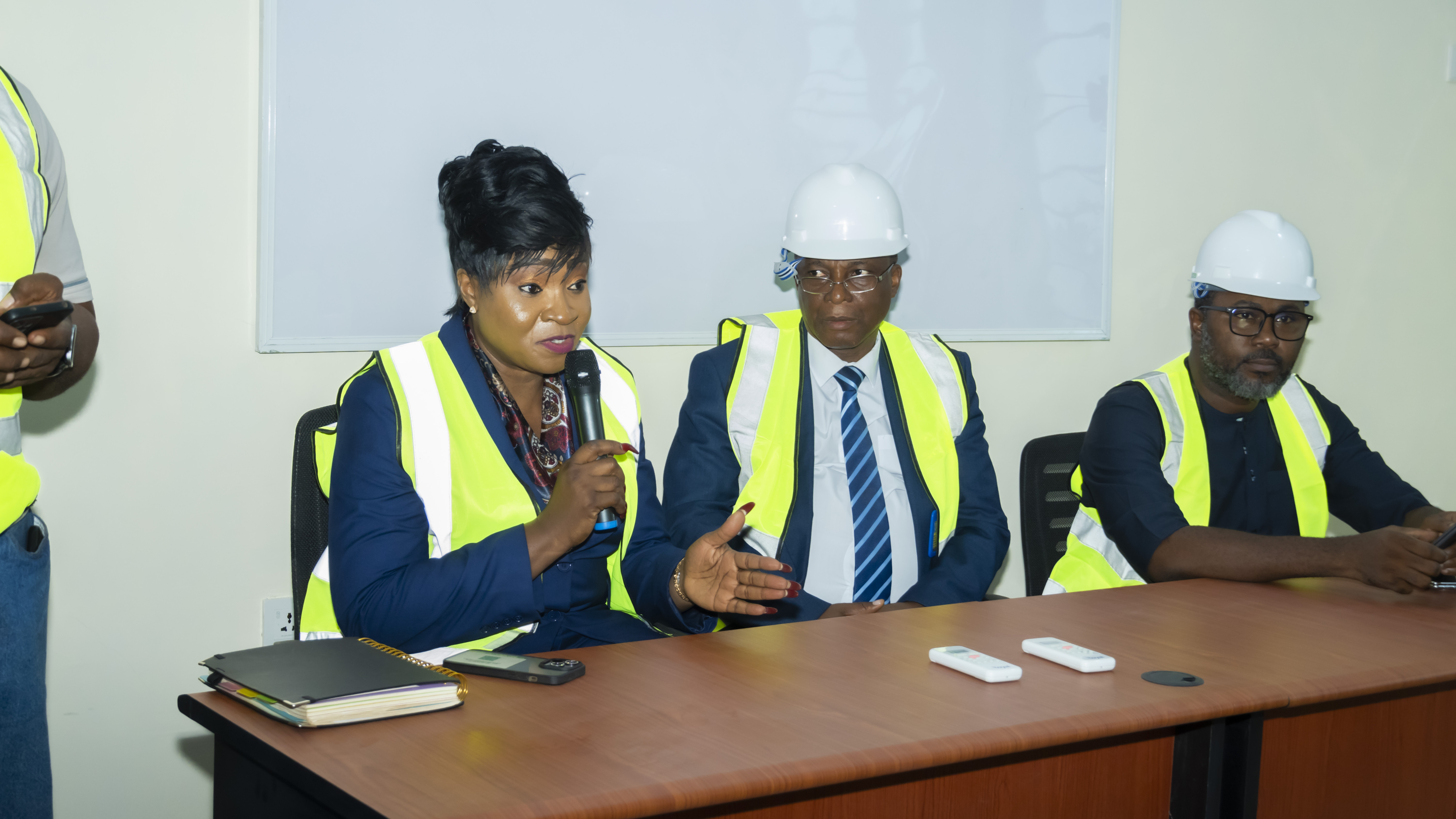 L-R: The Assistant Director ministry of finance, Dr. Oyebola Akande; the Vice Chancellor University of Portharcourt, Prof. Owunari Abraham Georgewell and AfDB Task Team Lead, Engr. Chigoziri Egeruoh in a roundtable engagement with female STEM students during an inspection to 10.7MW solar hybrid plant deployed, under the EEP phase III.